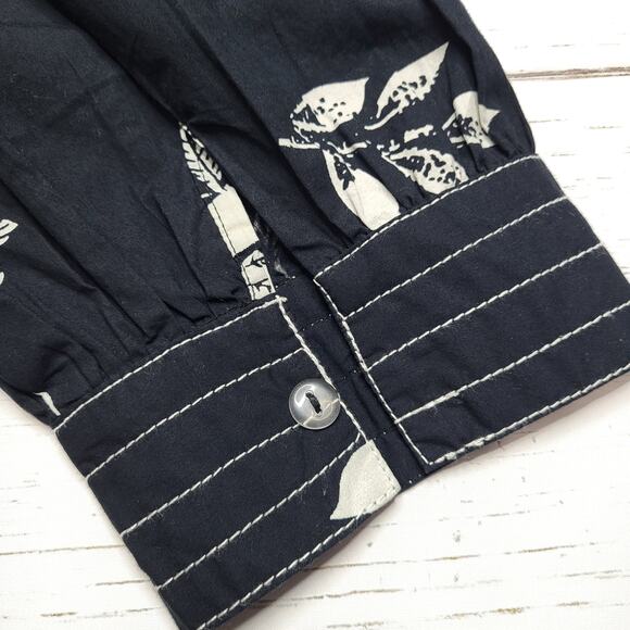 Caroline Constas Puff Sleeve V Neck Floral Dress Black White Tie Waist Small - Picture 7 of 10